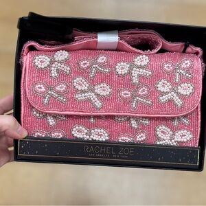 Rachel Zoe Pink and White Beaded Bow Clutch